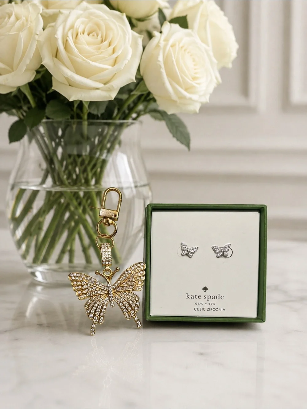 Butterfly Bundle Kate Spade Silver Butterfly Studs & Gold Bag Charm